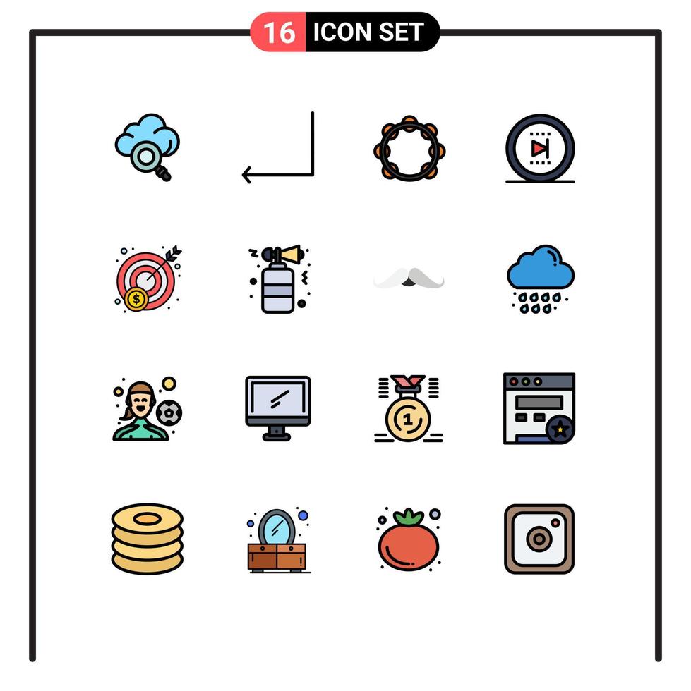 redigerbar vektor linje packa av 16 enkel platt Färg fylld rader av mål pengar musik framåt kontor redigerbar kreativ vektor design element