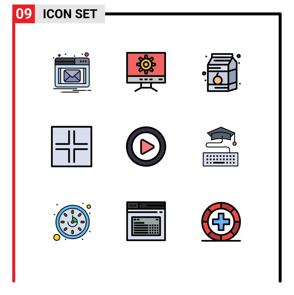 uppsättning av 9 vektor fylld linje platt färger på rutnät för tangentbord video mat spela tecken redigerbar vektor design element