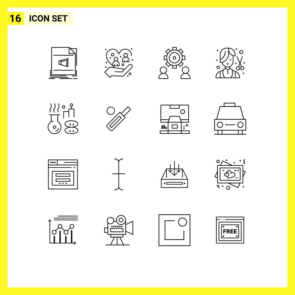 uppsättning av 16 kommersiell konturer packa för mode barberare människor användare preferens redigerbar vektor design element