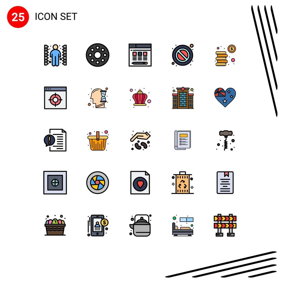 modern uppsättning av 25 fylld linje platt färger pictograph av Ansökan pengar server mynt varning redigerbar vektor design element