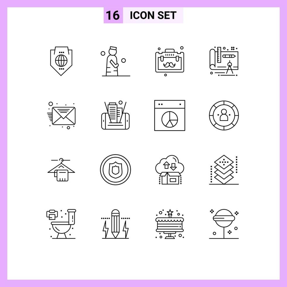 mobil gränssnitt översikt uppsättning av 16 piktogram av e-post design be arkitektur kontor redigerbar vektor design element