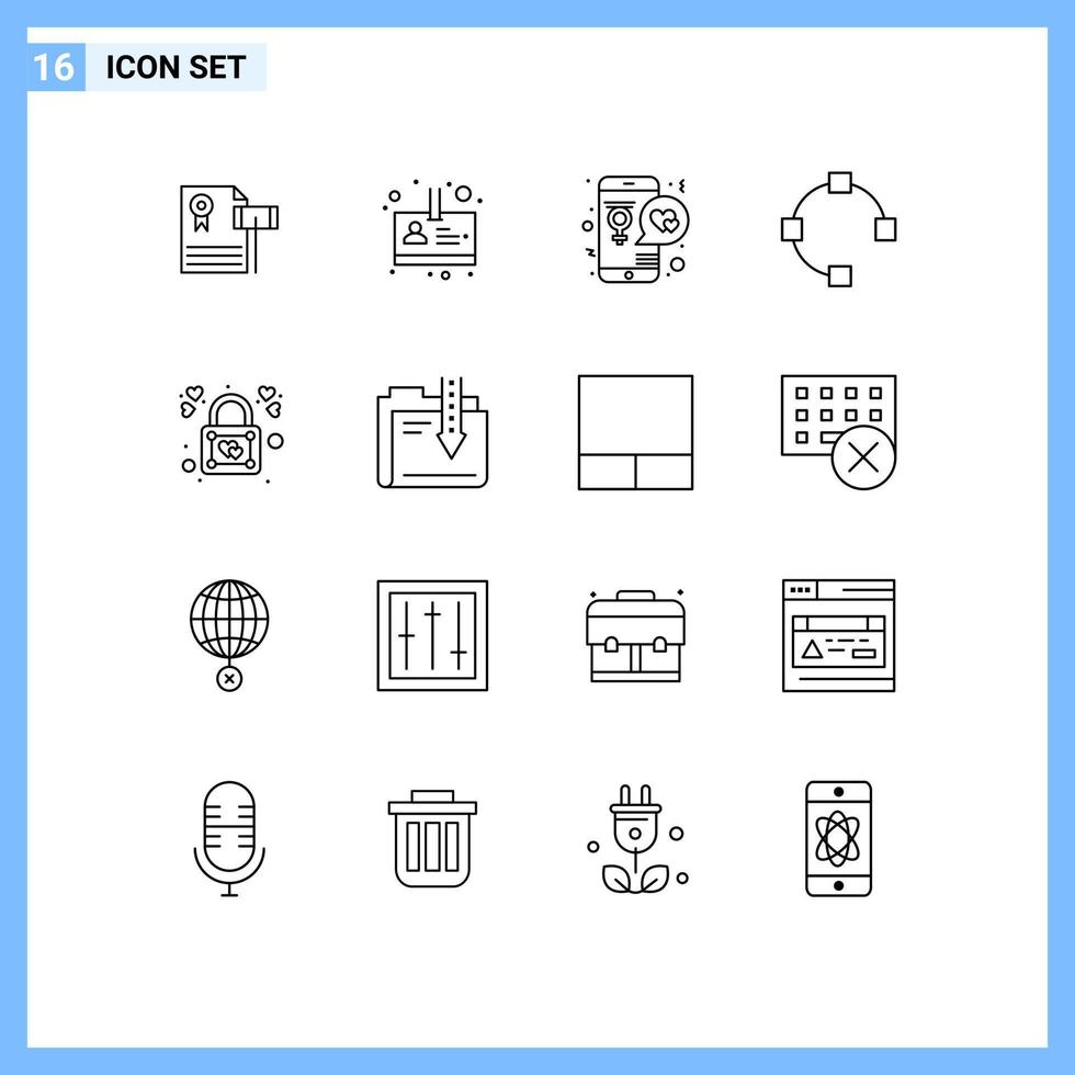 Gliederung Pack von 16 Universal- Symbole von sperren Punkte App Pfad Handy, Mobiltelefon editierbar Vektor Design Elemente