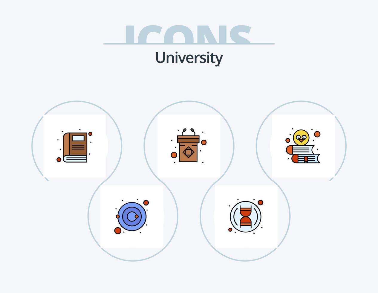 universitet linje fylld ikon packa 5 ikon design. labb. lärare. bok. studie. bok vektor
