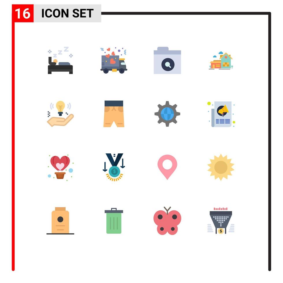 16 Universal- eben Farbe Zeichen Symbole von Idee Bauernhof Haus Suche Villa Haus editierbar Pack von kreativ Vektor Design Elemente