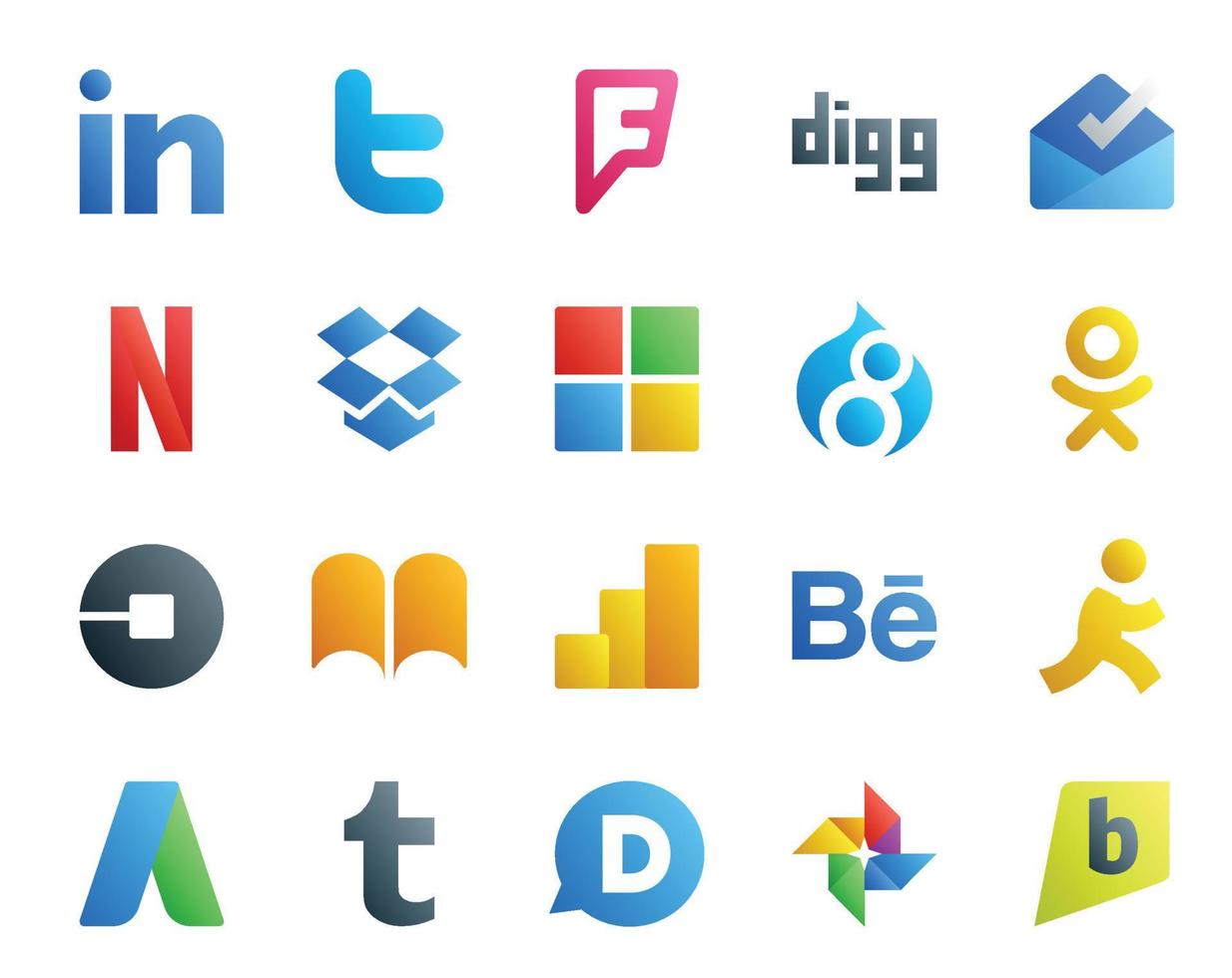 20 Sozial Medien Symbol Pack einschließlich Ziel Google Analytik Microsoft Bücher Auto vektor