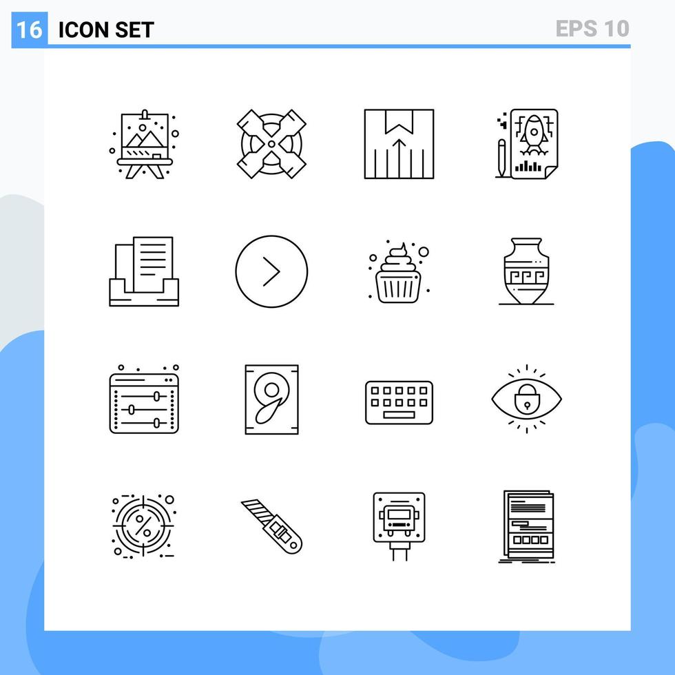 piktogram uppsättning av 16 enkel konturer av låda e-post logistisk fil penna redigerbar vektor design element