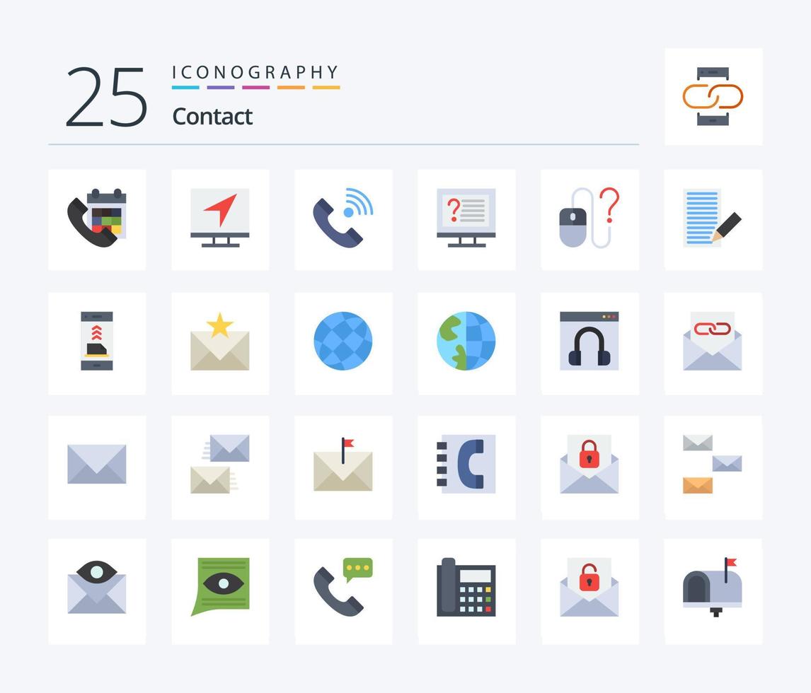 Kontakt 25 eben Farbe Symbol Pack einschließlich Schreibtisch. Computer. Botschaft. abgehend. Kontakt uns vektor
