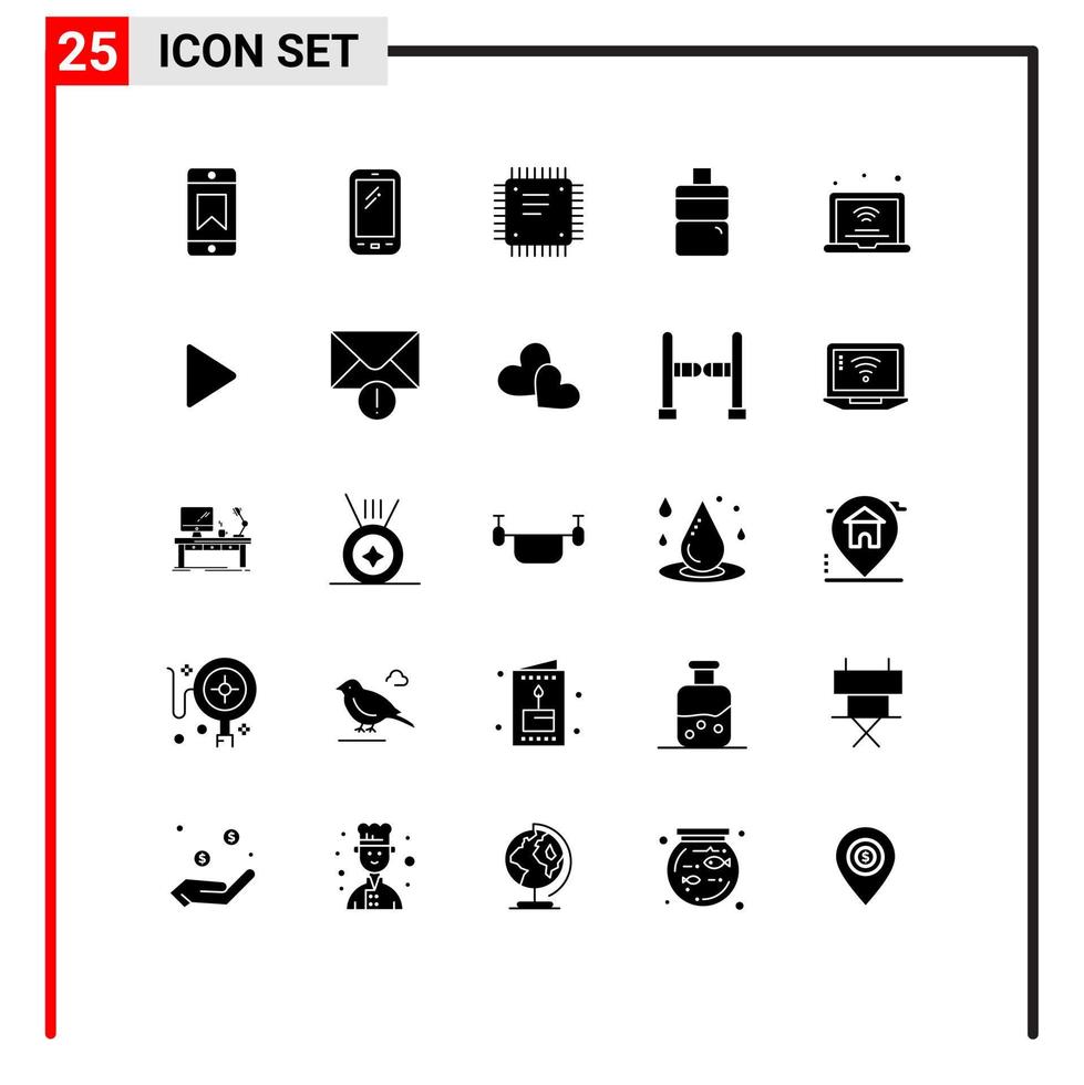 25 tematiska vektor fast glyfer och redigerbar symboler av internet av saker bärbar dator chip vatten processor redigerbar vektor design element