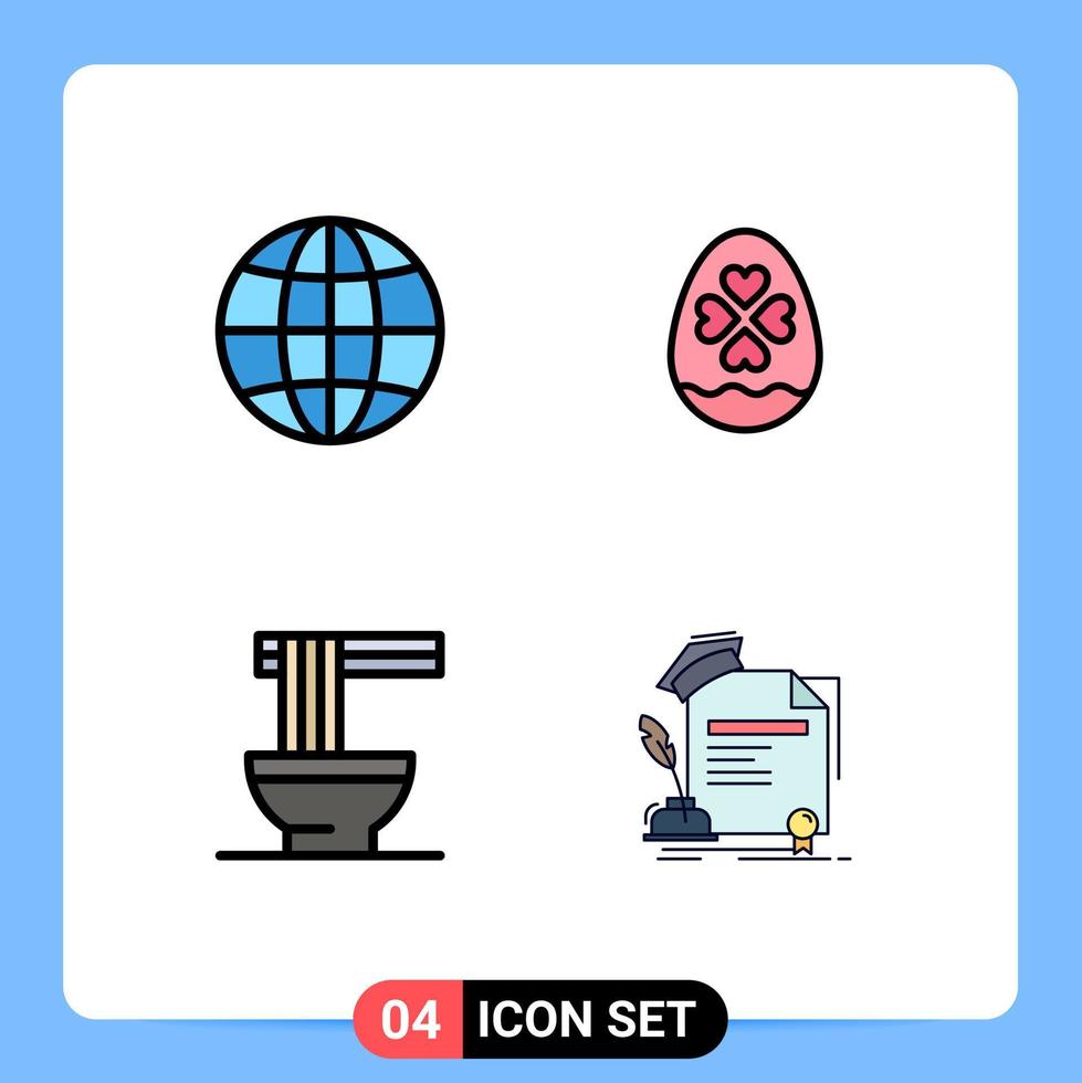 användare gränssnitt packa av 4 grundläggande fylld linje platt färger av jord spaghetti ägg påsk certifikat redigerbar vektor design element