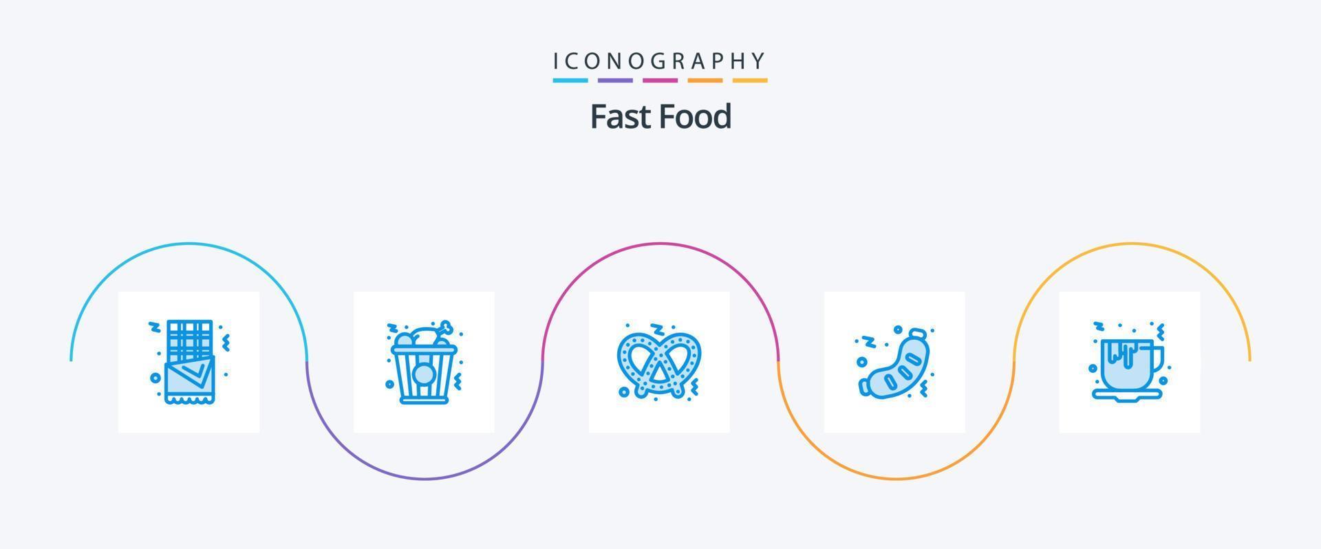 schnell Essen Blau 5 Symbol Pack einschließlich Lebensmittel. Tee. süss. Kaffee. Müll vektor