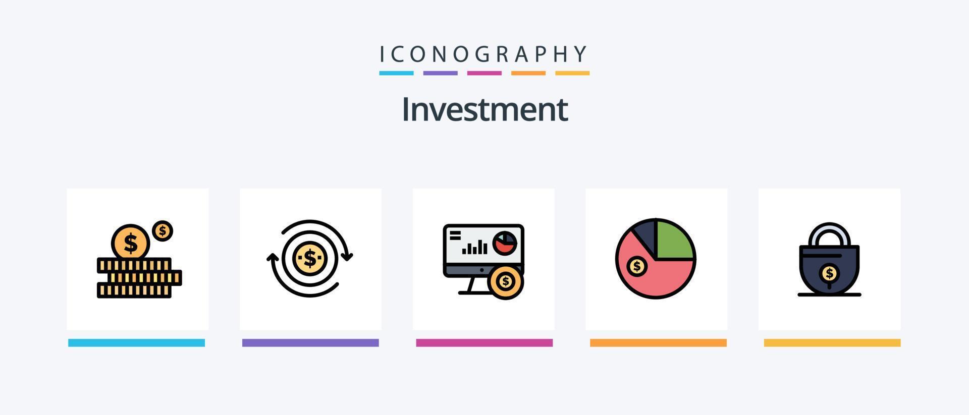 investering linje fylld 5 ikon packa Inklusive investering. pengar. analys. investering. förtjänst. kreativ ikoner design vektor