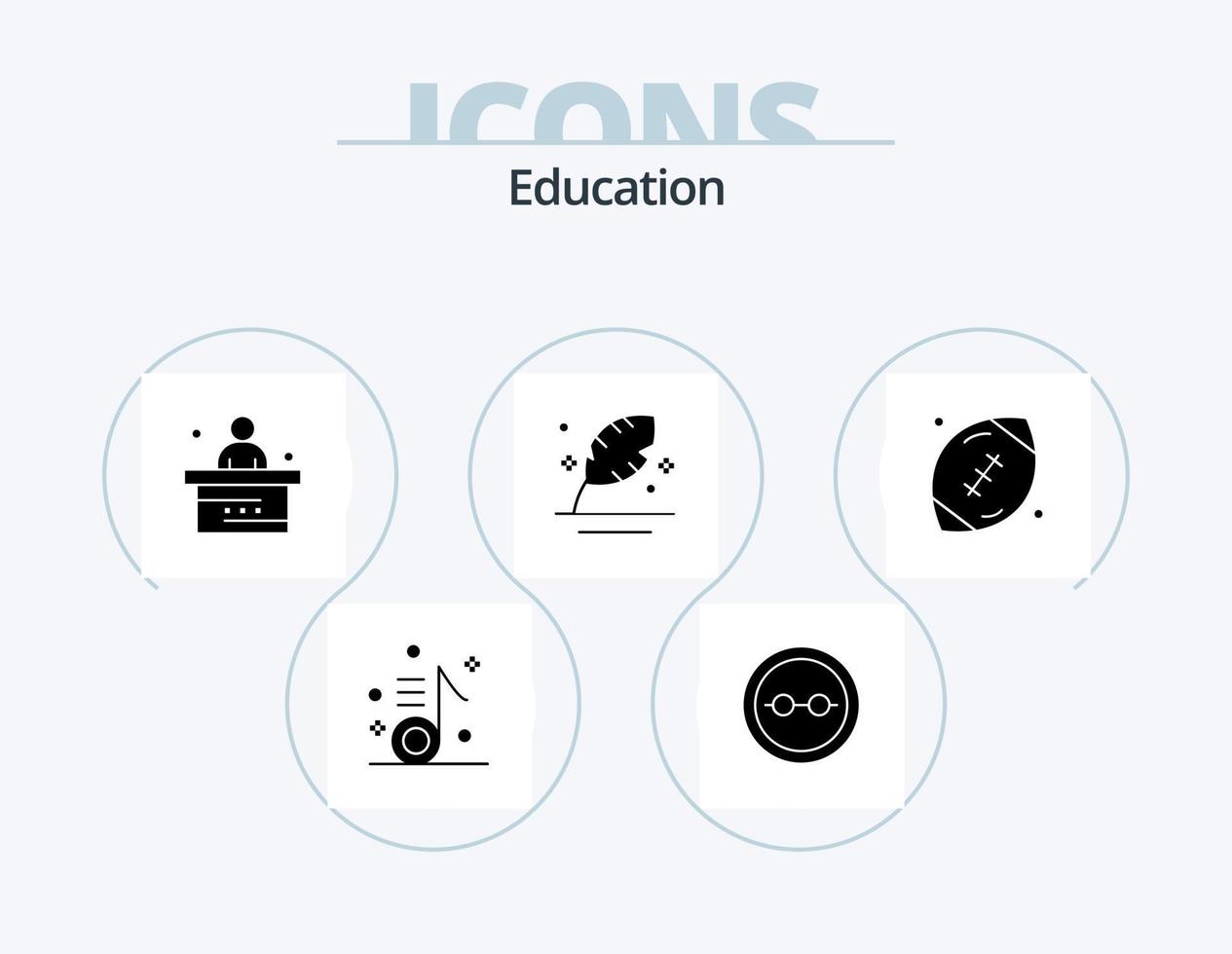 utbildning glyf ikon packa 5 ikon design. penna. fjäder. glasögon. studie. skola vektor