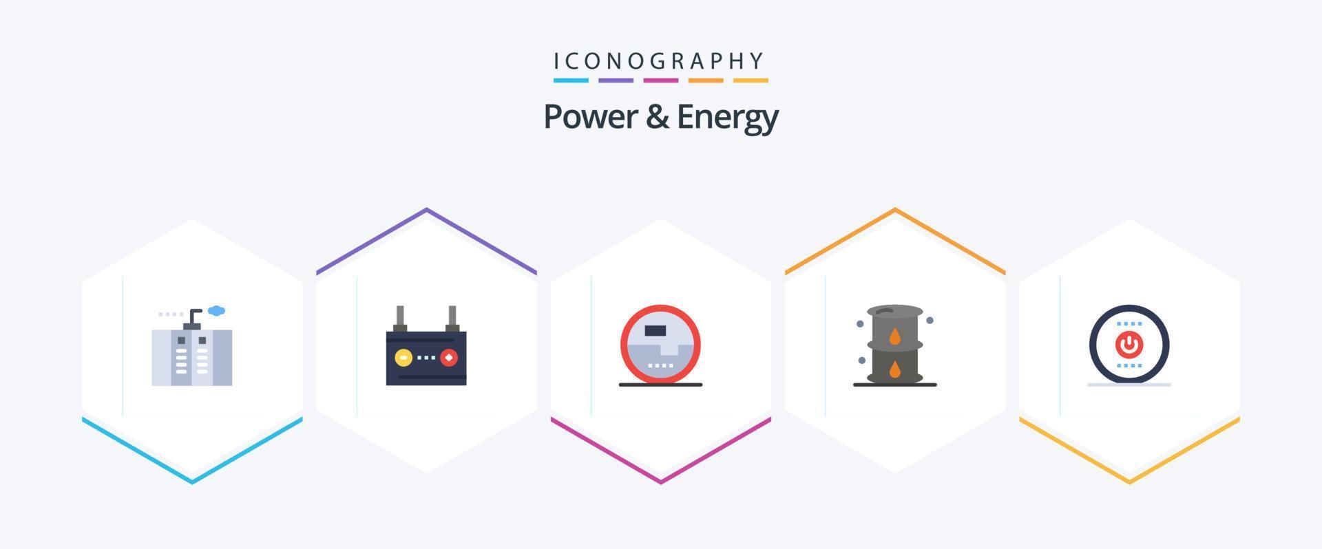 kraft och energi 25 platt ikon packa Inklusive gas. energi. elektricitet. kraft. energi vektor