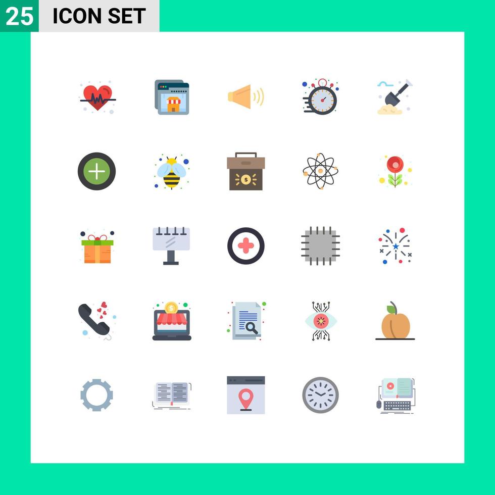 grupp av 25 platt färger tecken och symboler för trädgårdsarbete tid arbete högtalare timmar snabb redigerbar vektor design element