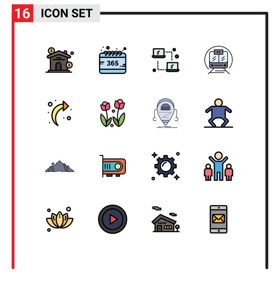 16 platt Färg fylld linje begrepp för webbplatser mobil och appar tillbaka offentlig datoranvändning trian hastighet tåg redigerbar kreativ vektor design element