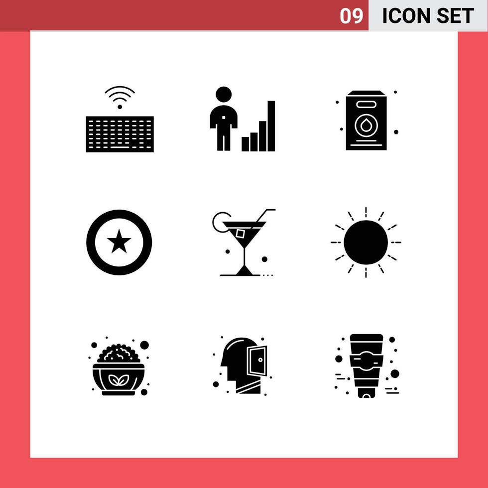 uppsättning av 9 vektor fast glyfer på rutnät för dryck krans förvaltning favorit prestation redigerbar vektor design element