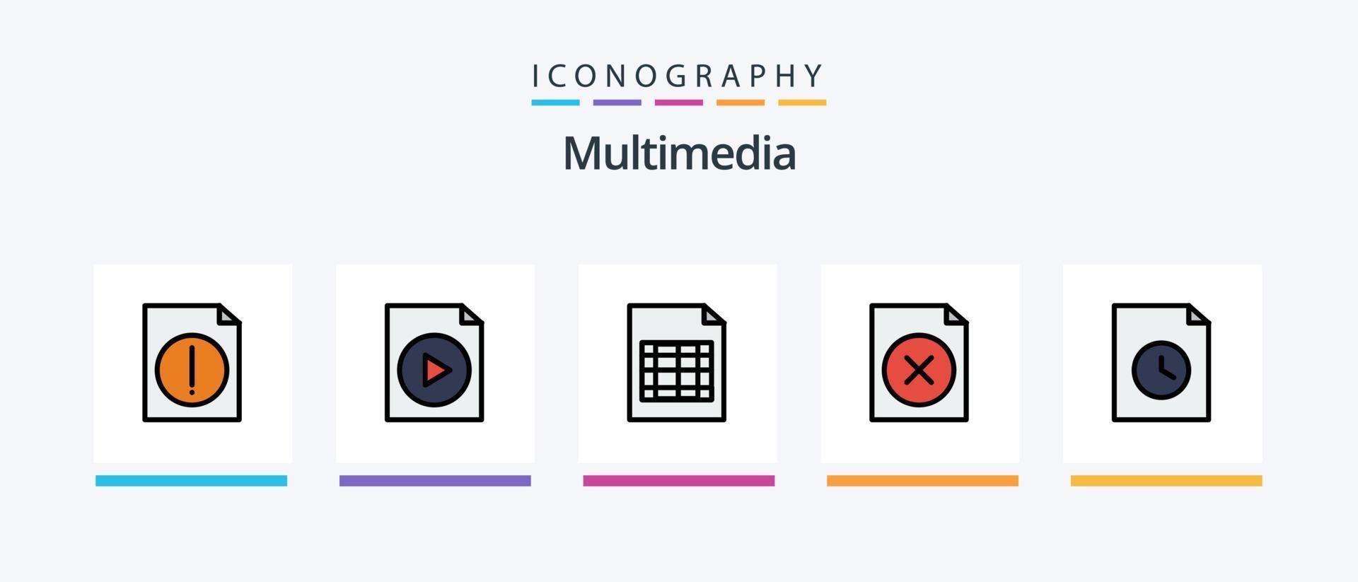 multimedia linje fylld 5 ikon packa Inklusive . fil. vald. komplett. kreativ ikoner design vektor