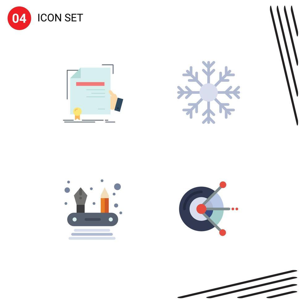 Pack von 4 modern eben Symbole Zeichen und Symbole zum Netz drucken Medien eine solche wie Zertifikat Winter vergeben Flocke Kompetenzen editierbar Vektor Design Elemente