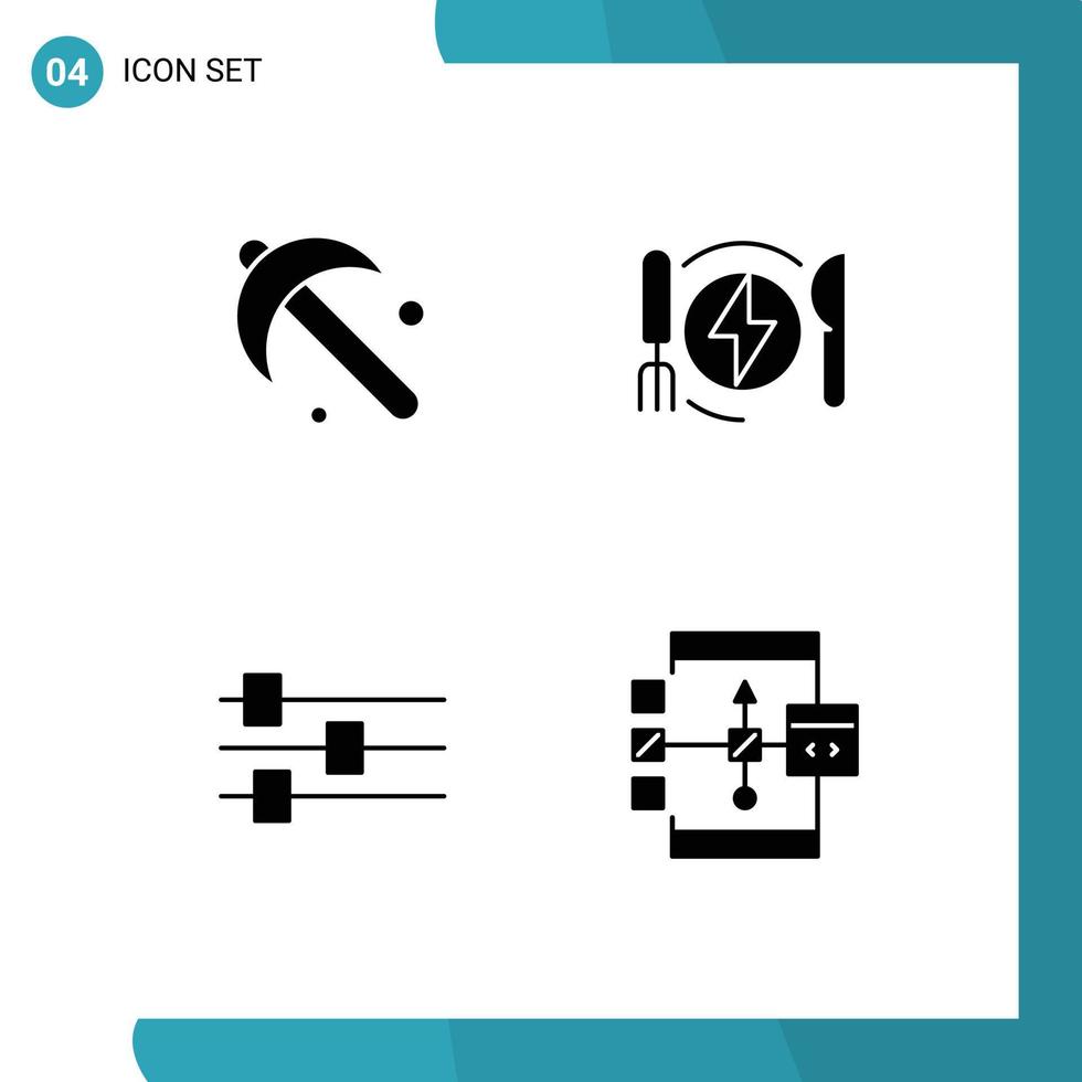 grupp av 4 modern fast glyfer uppsättning för jordbruk redigera verktyg middag app redigerbar vektor design element