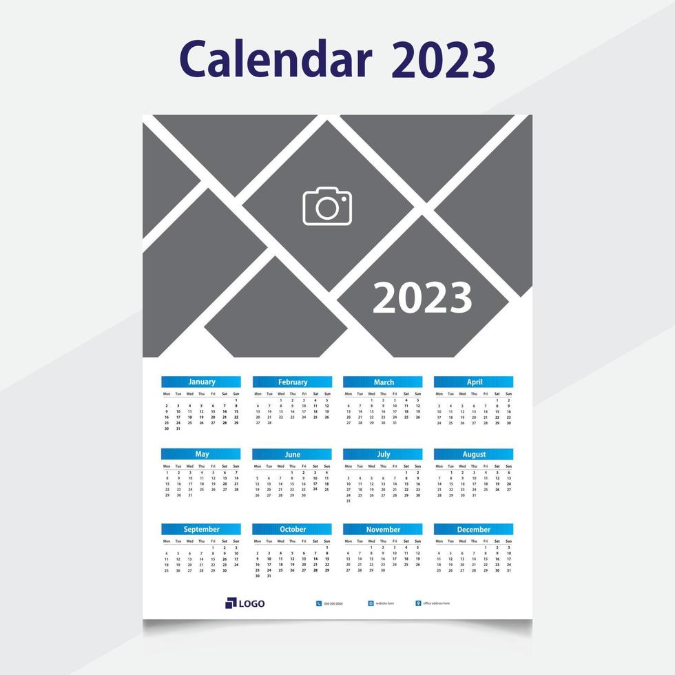 Wandkalender 2023, minimalistisches, modernes und klassisches Kalenderdesign zum Ausdrucken vektor