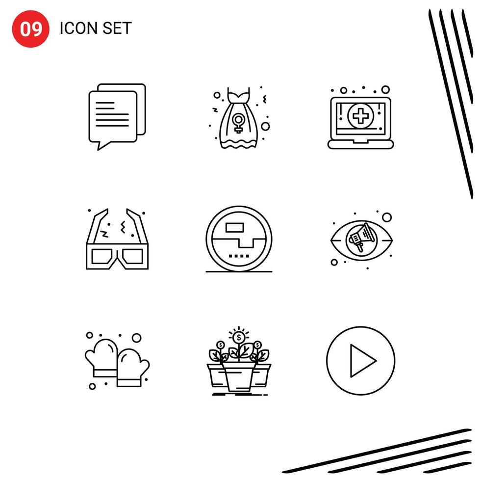 9 kreativ Symbole modern Zeichen und Symbole von Energie Konstruktion und Werkzeuge Laptop Kino Film editierbar Vektor Design Elemente