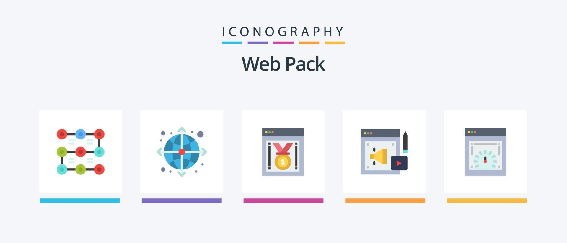 Netz Pack eben 5 Symbol Pack einschließlich Seite Geschwindigkeit prüfen. Megaphon. Beste Webseite. laut Hailer. Netz. kreativ Symbole Design vektor