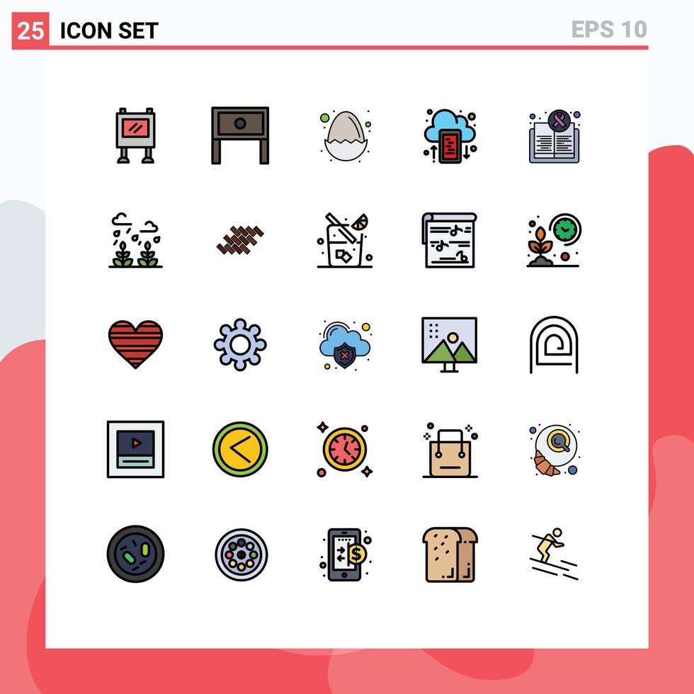 Pack von 25 modern gefüllt Linie eben Farben Zeichen und Symbole zum Netz drucken Medien eine solche wie Bewusstsein Handy, Mobiltelefon Tabelle Fahrt Natur editierbar Vektor Design Elemente