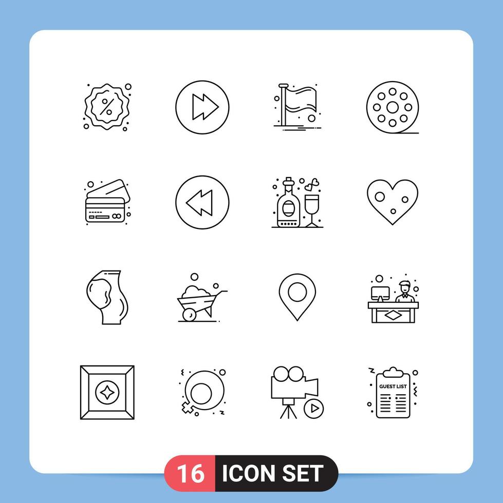 16 Universal- Gliederung Zeichen Symbole von Multimedia Karten Benachrichtigung Bank Film editierbar Vektor Design Elemente