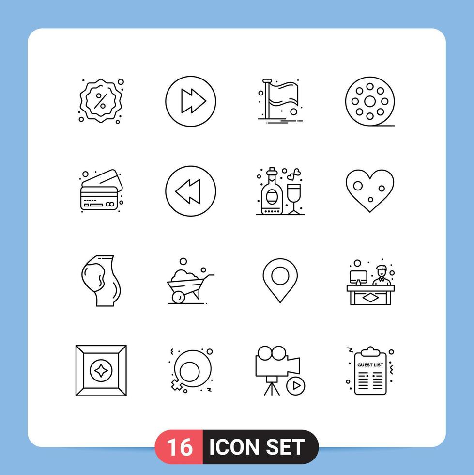 16 universell översikt tecken symboler av multimedia kort underrättelse Bank film redigerbar vektor design element