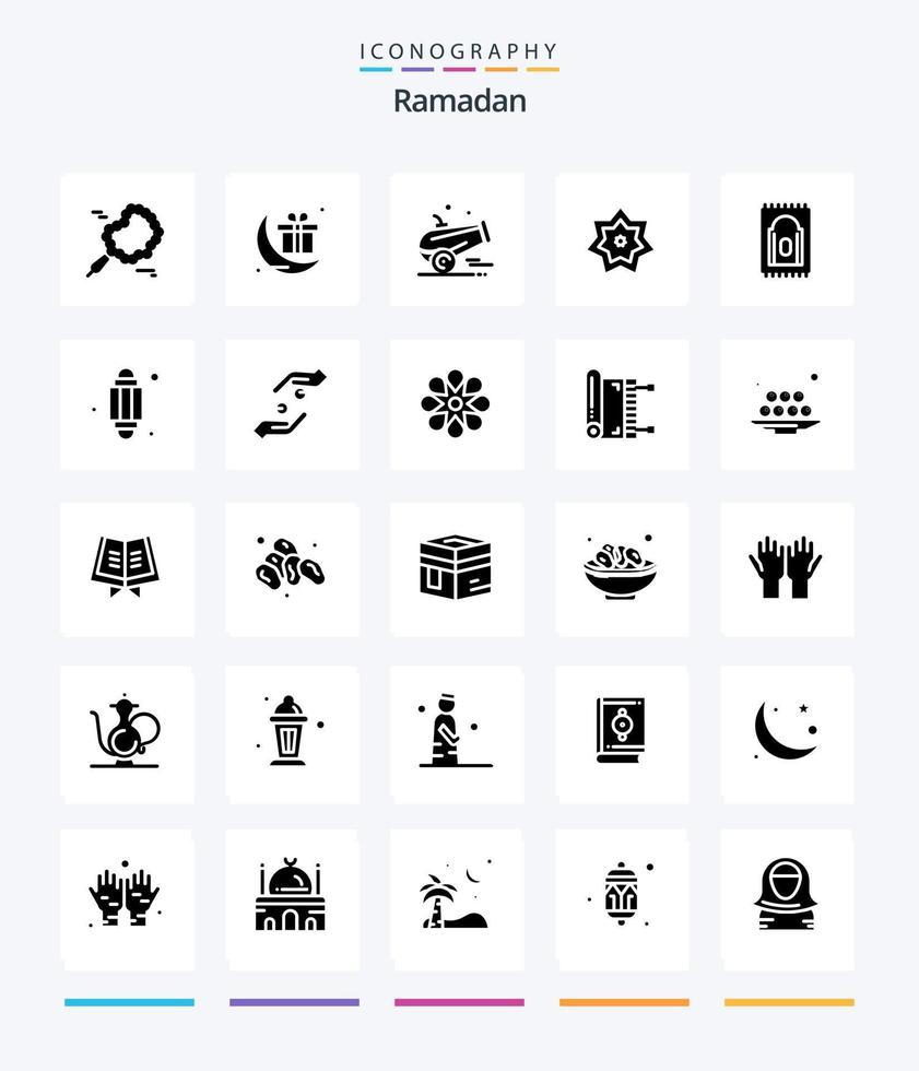 kreativ ramadan 25 glyf fast svart ikon packa sådan som kareem. helig. gåva.. islam vektor