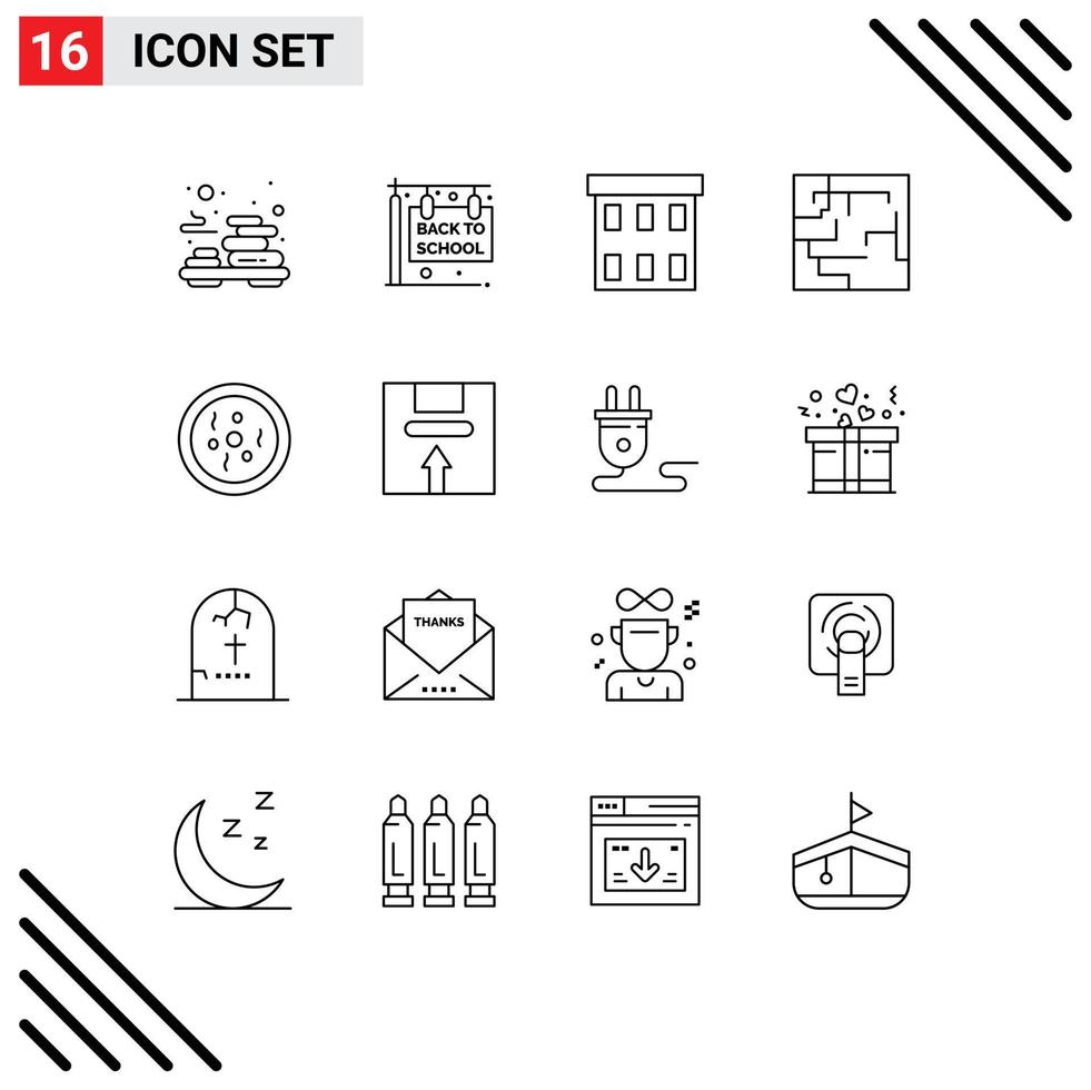 uppsättning av 16 modern ui ikoner symboler tecken för maträtt labyrint byggnad Karta kontor redigerbar vektor design element