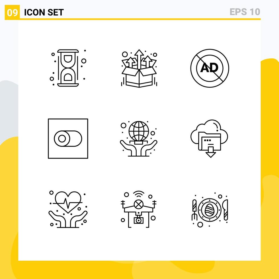 uppsättning av 9 modern ui ikoner symboler tecken för vård växla upp kontrollera reklam redigerbar vektor design element