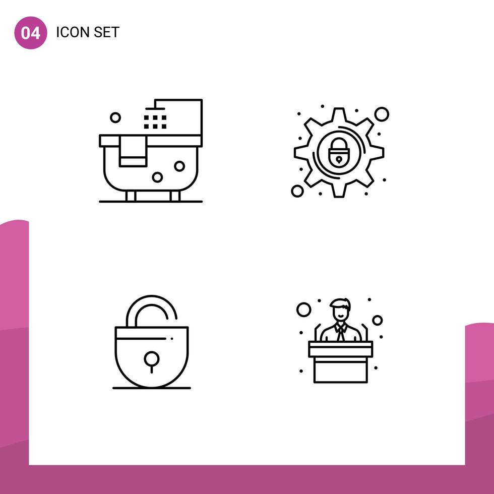 4 tematiska vektor fylld linje platt färger och redigerbar symboler av bad låst dusch säkerhet internet redigerbar vektor design element