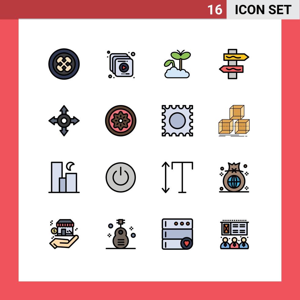 16 universell platt Färg fylld rader uppsättning för webb och mobil tillämpningar mat vägbeskrivning tillväxt väg index redigerbar kreativ vektor design element