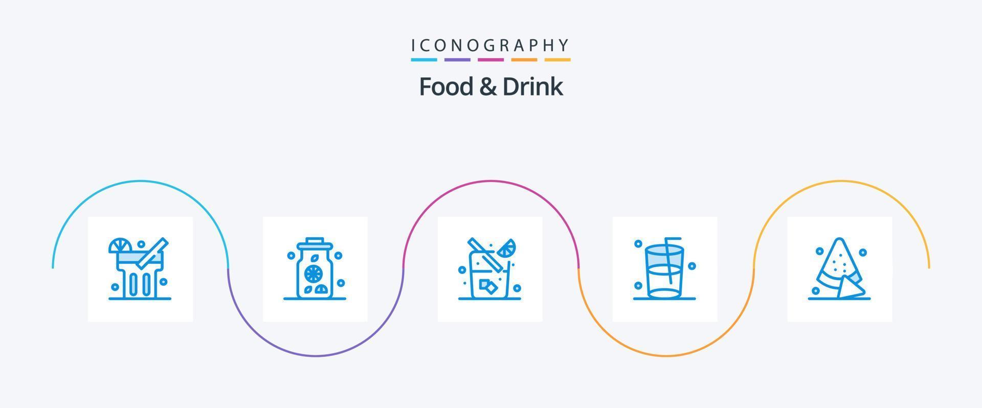 Essen und trinken Blau 5 Symbol Pack einschließlich Lebensmittel. Saft. Wasser. Glas vektor