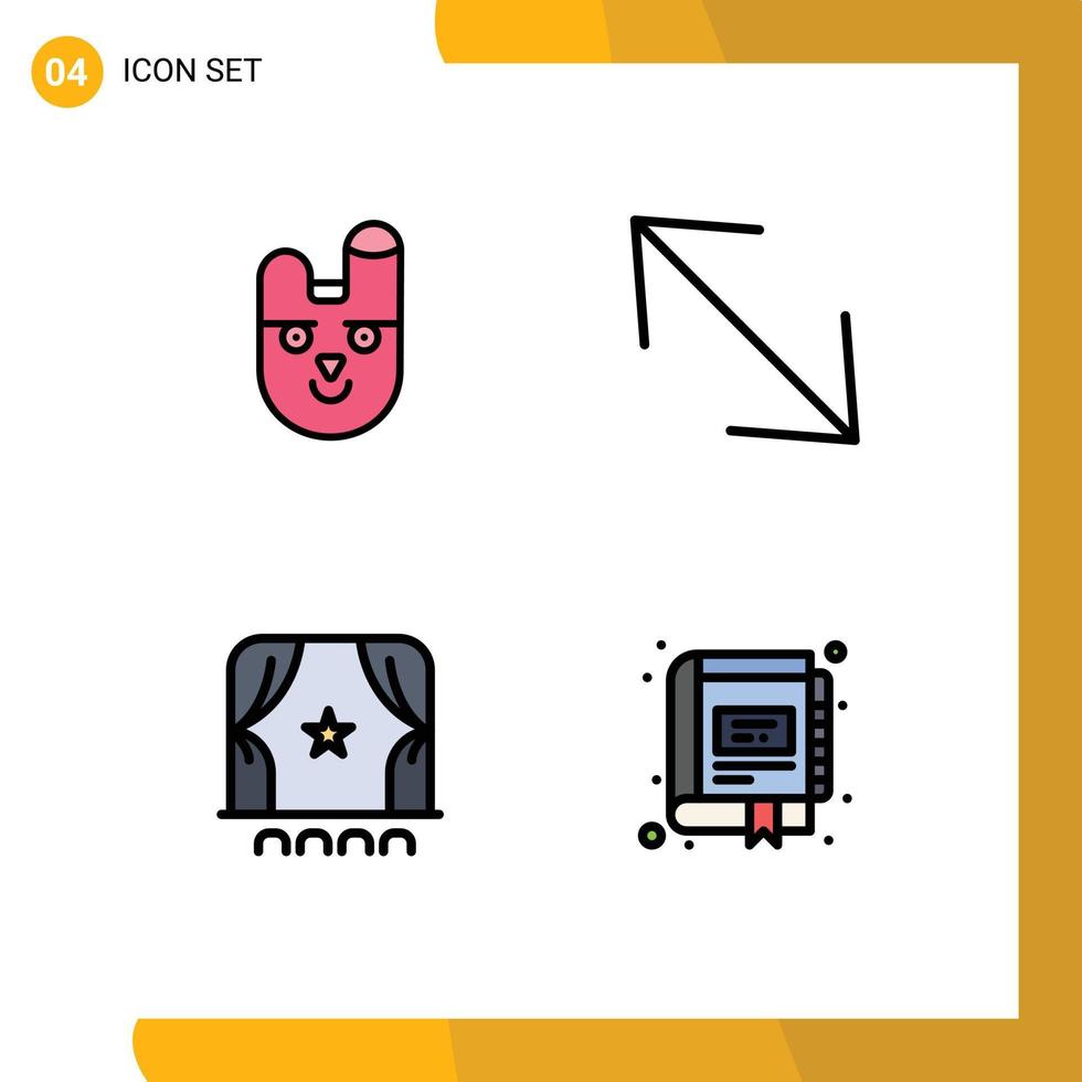 uppsättning av 4 modern ui ikoner symboler tecken för djur- folkmassan kanin skala bok redigerbar vektor design element
