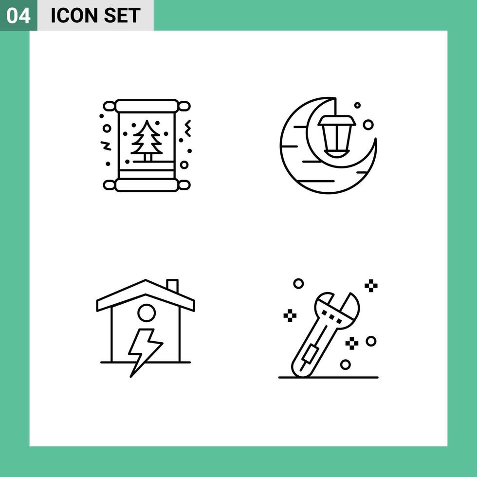 redigerbar vektor linje packa av 4 enkel fylld linje platt färger av kort Hem träd firande enrgy redigerbar vektor design element