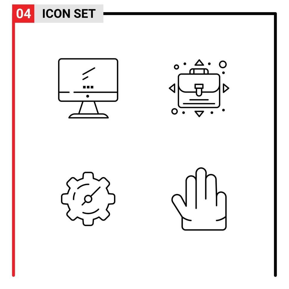 4 Universal- Linie Zeichen Symbole von Computer Rahmen imac Gelegenheit Finger editierbar Vektor Design Elemente