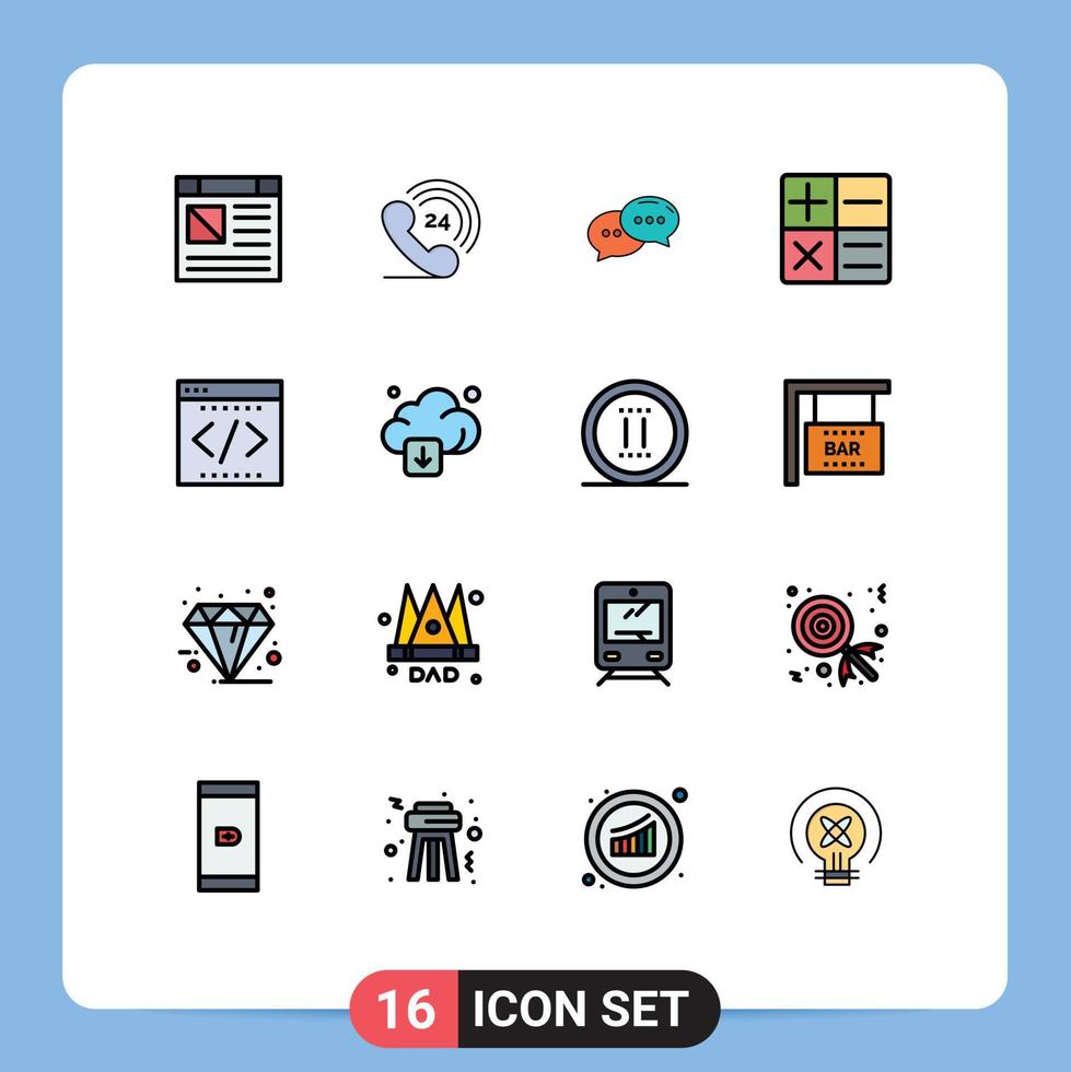 16 thematisch Vektor eben Farbe gefüllt Linien und editierbar Symbole von Büro Codierung Plaudern Geschäft Taschenrechner editierbar kreativ Vektor Design Elemente