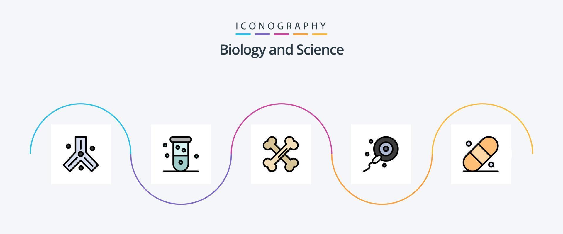biologi linje fylld platt 5 ikon packa Inklusive lappa. bio. laboratorium. spermier. vetenskap vektor
