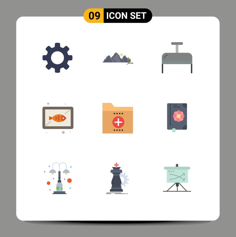 eben Farbe Pack von 9 Universal- Symbole von Geschäft Gericht Szene Tafel Fisch editierbar Vektor Design Elemente