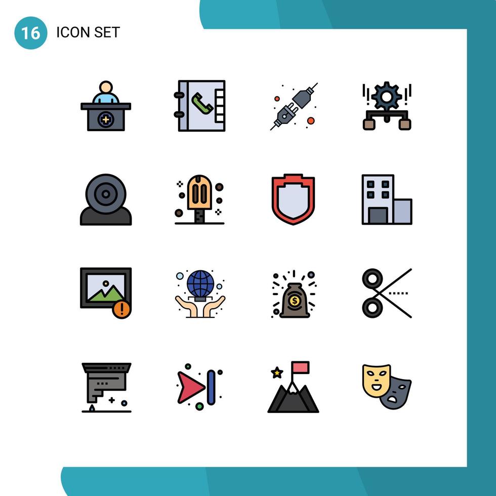 modern einstellen von 16 eben Farbe gefüllt Linien und Symbole eine solche wie Hardware- Geräte Steckdose Computers Rahmen editierbar kreativ Vektor Design Elemente