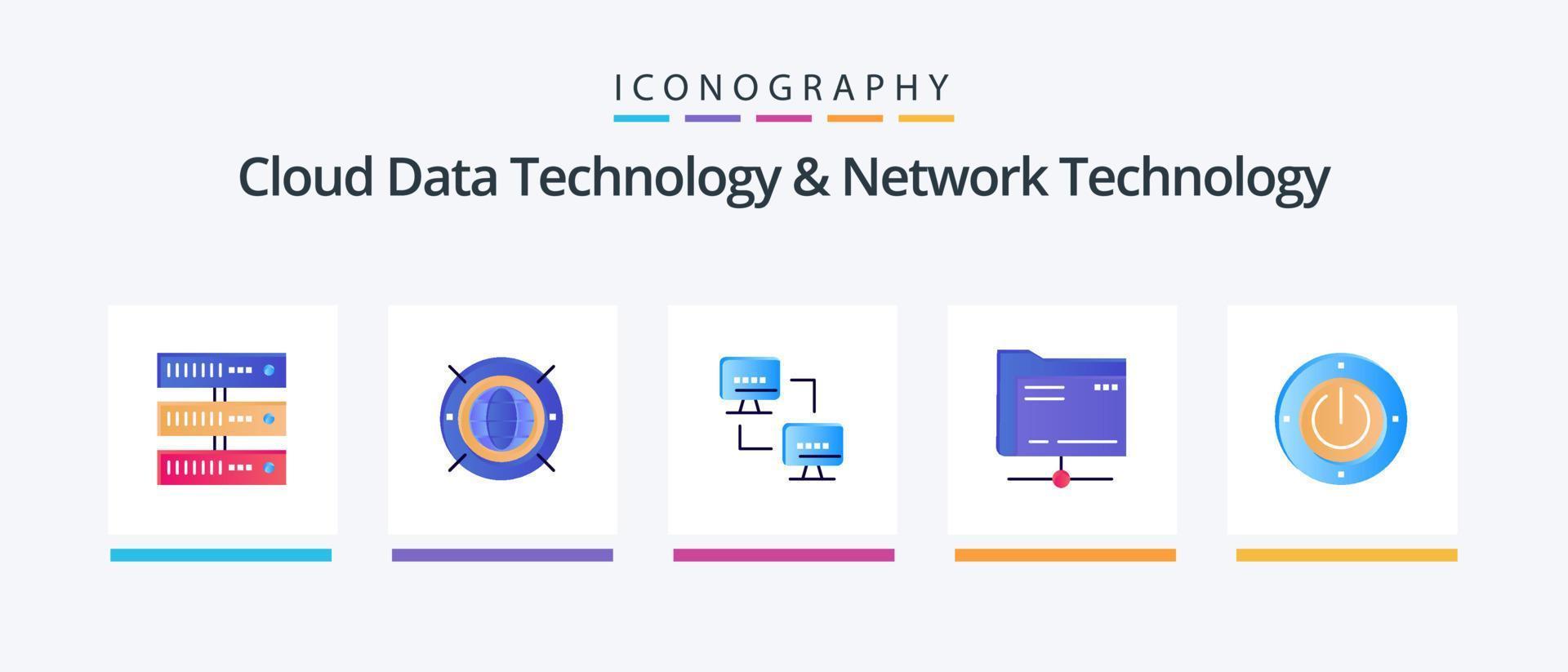 Wolke Daten Technologie und Netzwerk Technologie eben 5 Symbol Pack einschließlich Energie. Lagerung. Computer. Server. Ordner. kreativ Symbole Design vektor