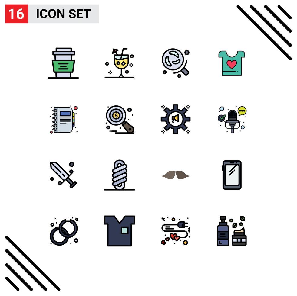uppsättning av 16 modern ui ikoner symboler tecken för bröllop kärlek dryck kläder forskning redigerbar kreativ vektor design element