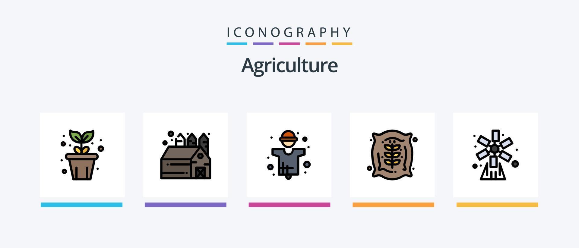 lantbruk linje fylld 5 ikon packa Inklusive odla. väska. jordbruk. lantbruk. mat. kreativ ikoner design vektor
