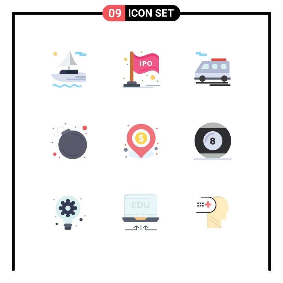 packa av 9 modern platt färger tecken och symboler för webb skriva ut media sådan som lokal- låna buss bank bomba redigerbar vektor design element