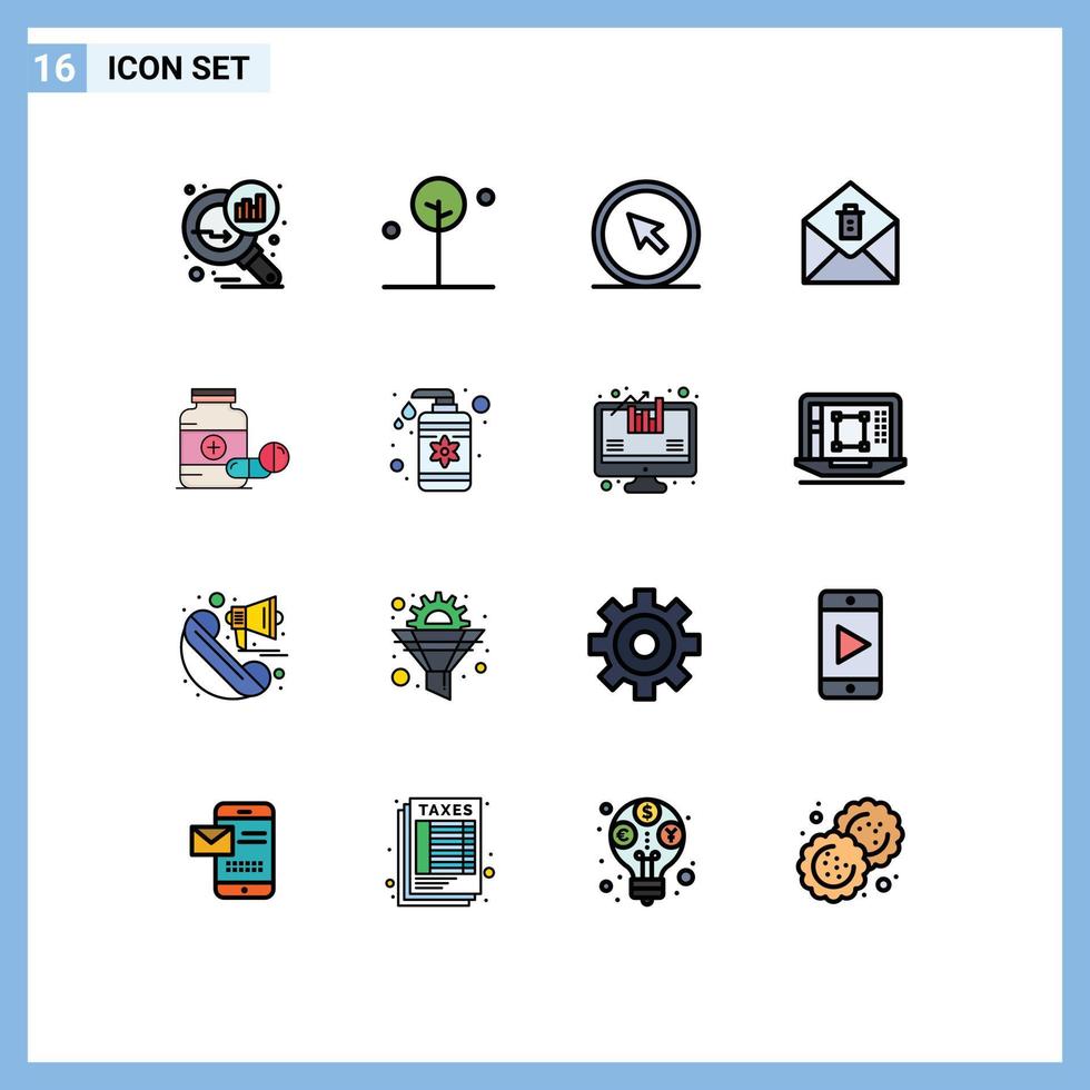 redigerbar vektor linje packa av 16 enkel platt Färg fylld rader av piller radera klick meddelande pekare redigerbar kreativ vektor design element