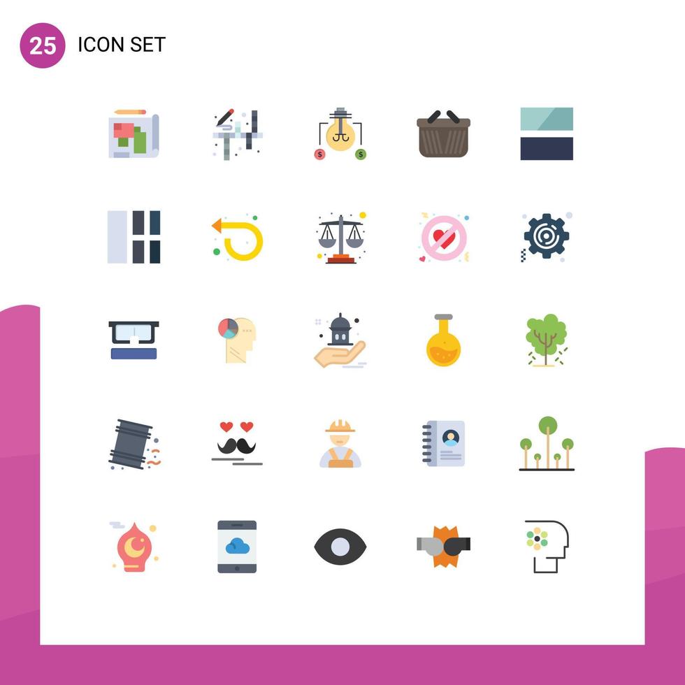 25 användare gränssnitt platt Färg packa av modern tecken och symboler av ram handla Glödlampa e-handel korg redigerbar vektor design element