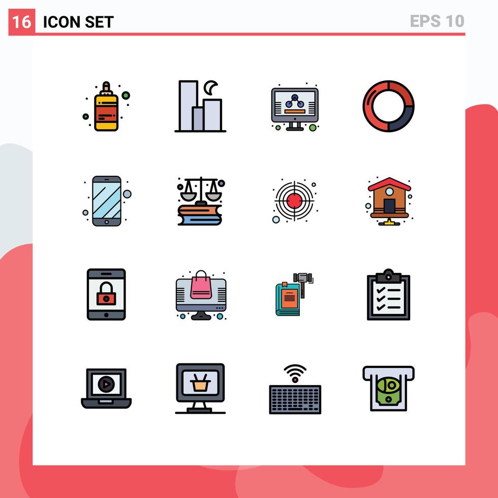 modern einstellen von 16 eben Farbe gefüllt Linien Piktogramm von Zelle Telefon Finanzen Horizont Diagramm Bildschirm editierbar kreativ Vektor Design Elemente