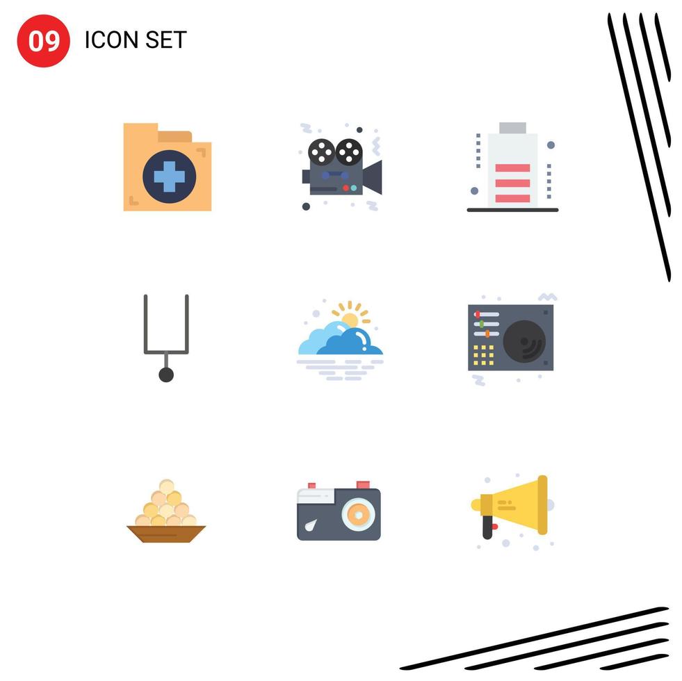 uppsättning av 9 modern ui ikoner symboler tecken för dag inställning gaffel filma musik enheter redigerbar vektor design element